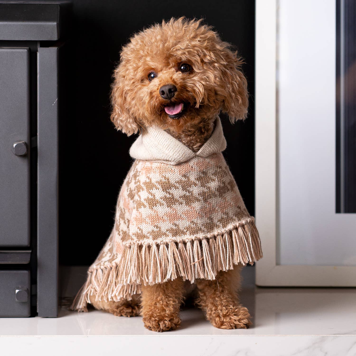 Alqo Wasi Soft Houndstooth Alpaca Dog Poncho