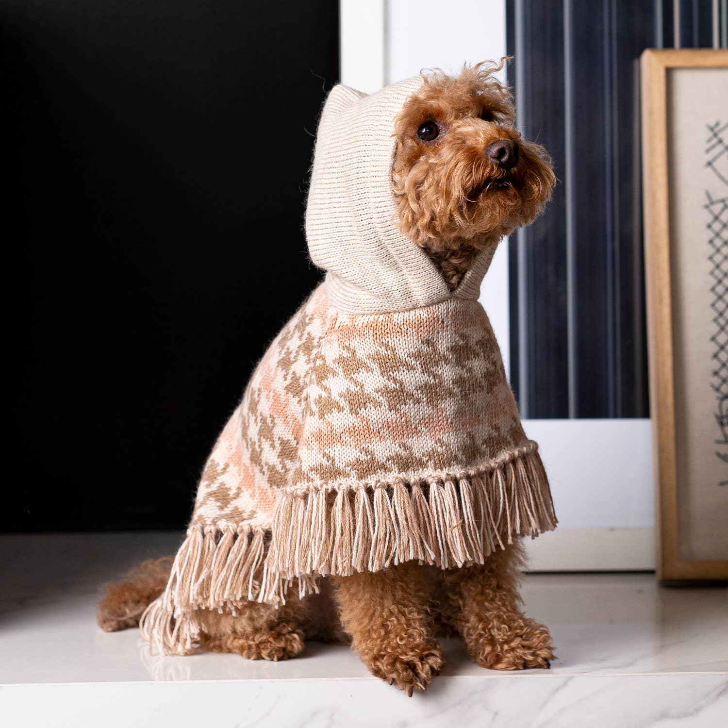 Alqo Wasi Soft Houndstooth Alpaca Dog Poncho