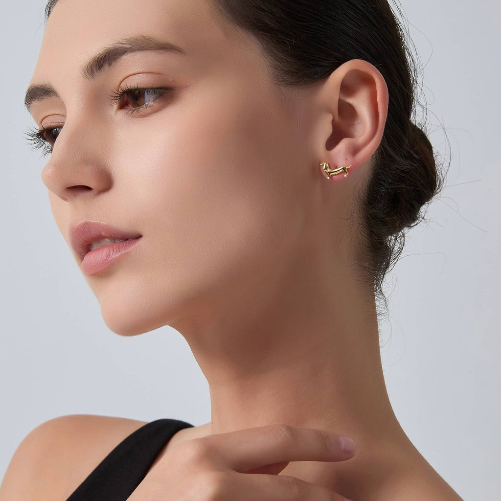 Dainty Dachshund Dog Stud Earrings in 925 Sterling Silver